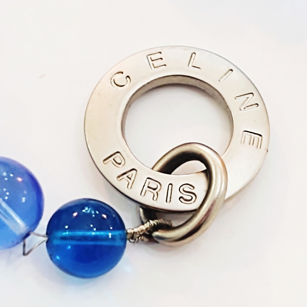 Vintage Celine Paris Oversized Blue Glass Bead & Gripoix Silver Necklace - Picture 14 of 15